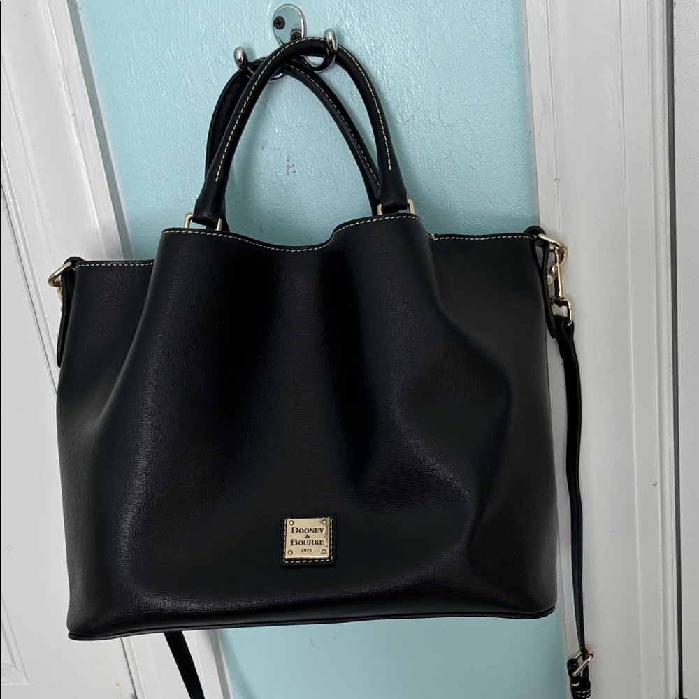 Dooney & Bourke Black Leather Tote with Gold Hardware